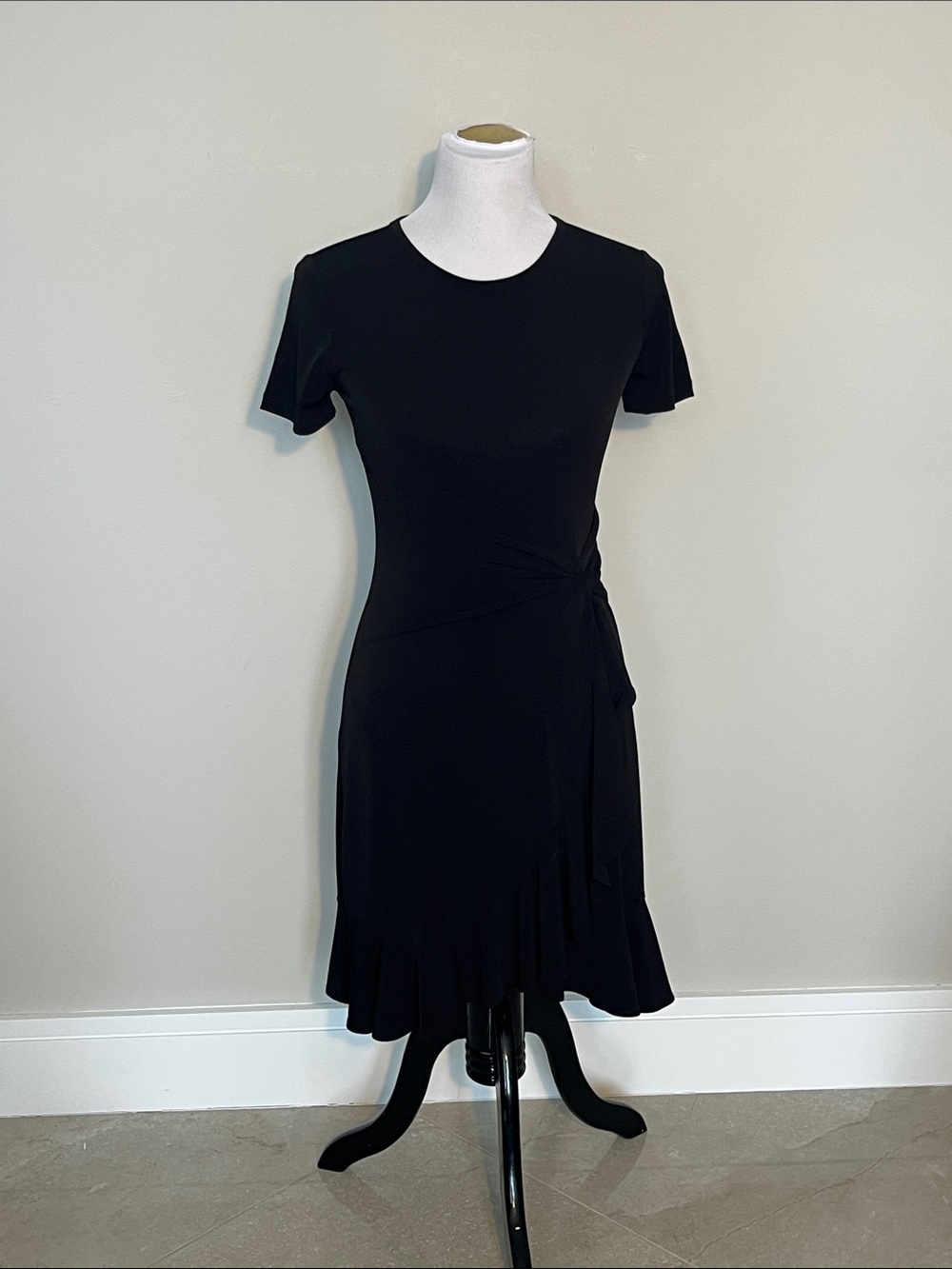 Michael Kors Black Short-Sleeve Side-Tie Ruffle Dress